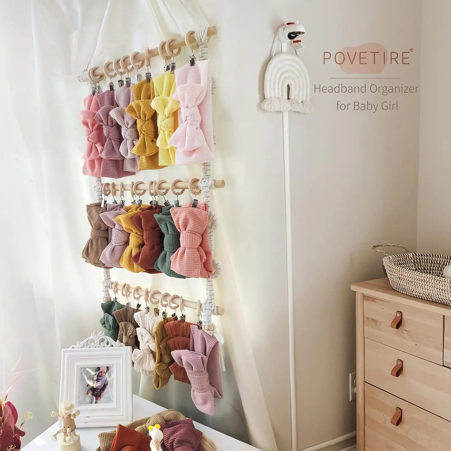 Baby Hair Bow & Headband Organizer – Wall Hanging Storage with Hooks