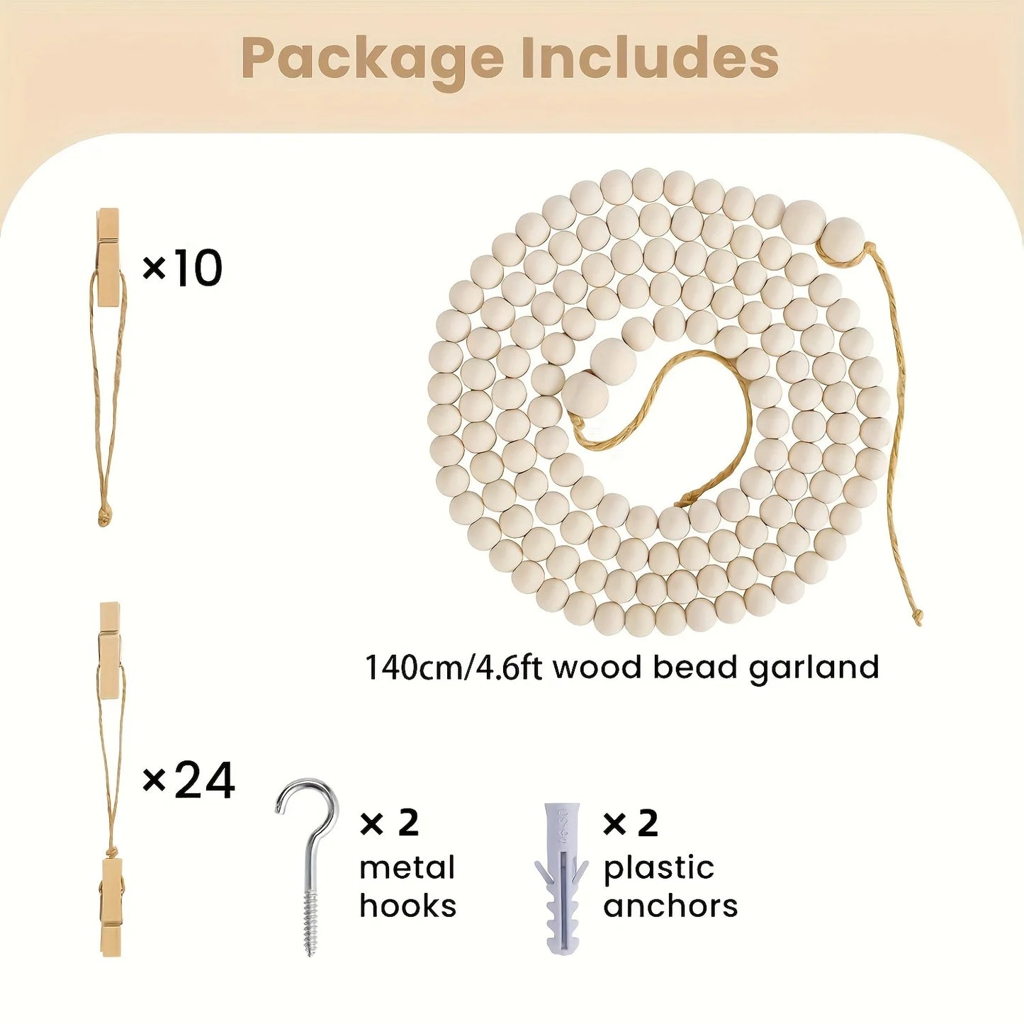 Boho Hanging Photo Display Garland – Wooden Bead Wall Décor with Clips