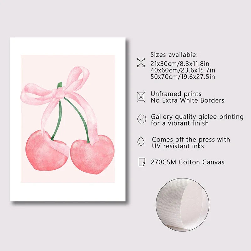 Trendy Pink Bow Wall Art Set of 3 – Preppy Watercolor Room Décor