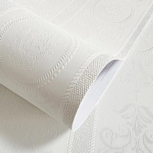 3D White Embossed Peel & Stick Wallpaper – Modern Damask Floral Wall Décor