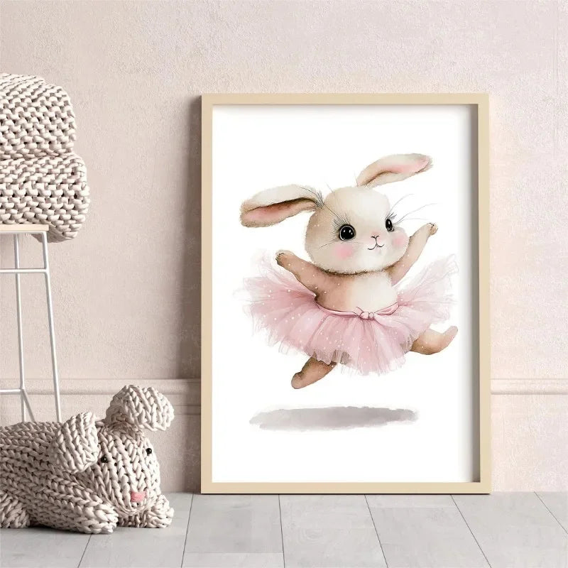 3-Piece Ballerina Bunny Wall Art Set – Ballet Rabbit Nursery Prints