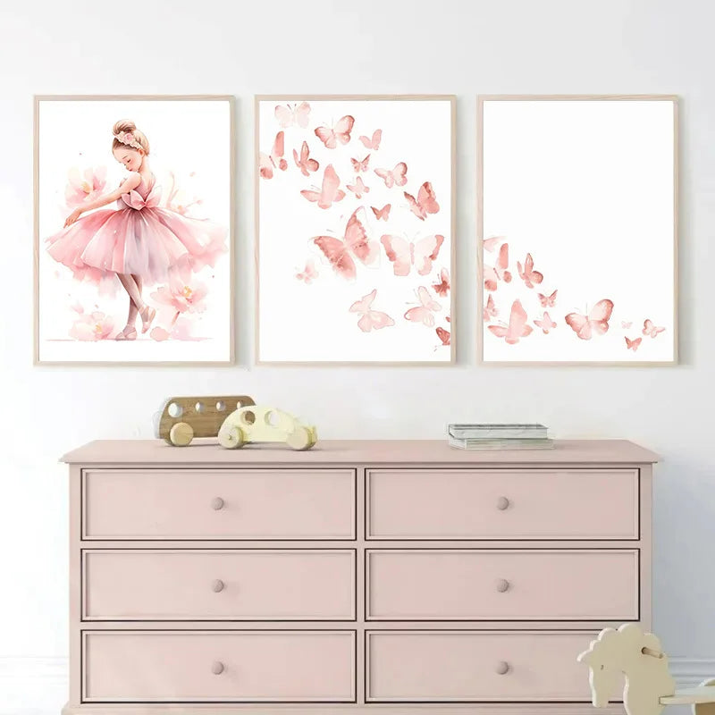 Pink Ballerina Unicorn Wall Art – Girls Nursery Canvas Print