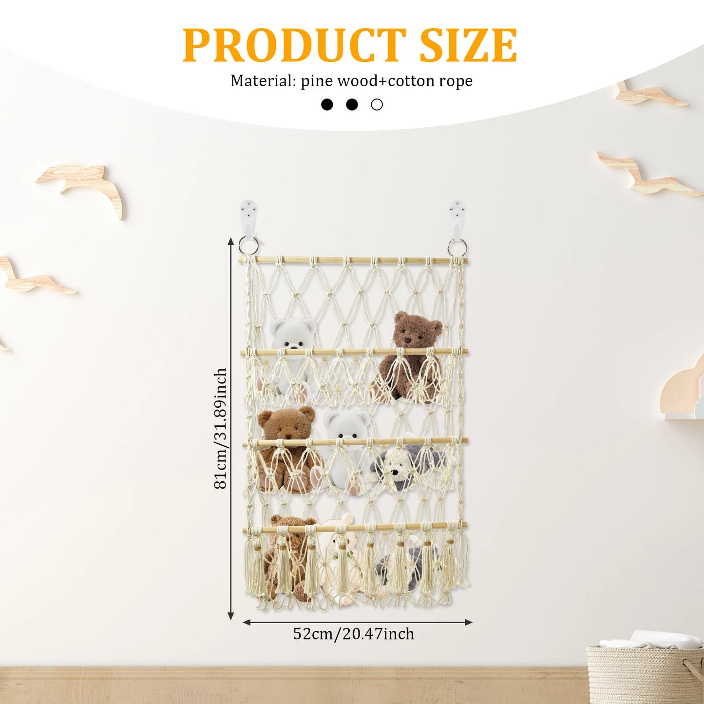Handwoven Cotton Rope Toy Hammock – Wall Hanging Plush Organizer