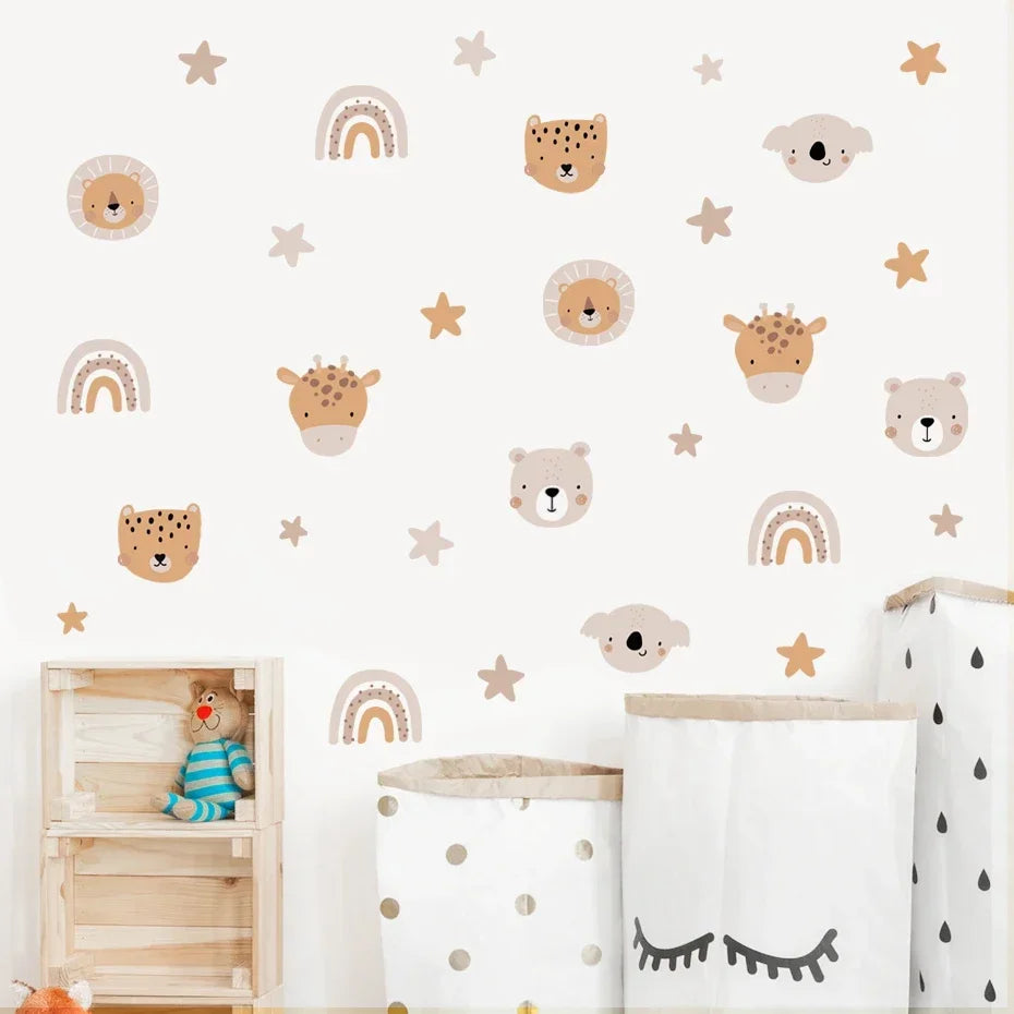 “Boho Rainbow Bear Wall Decal – Cute Kids Room Decor”