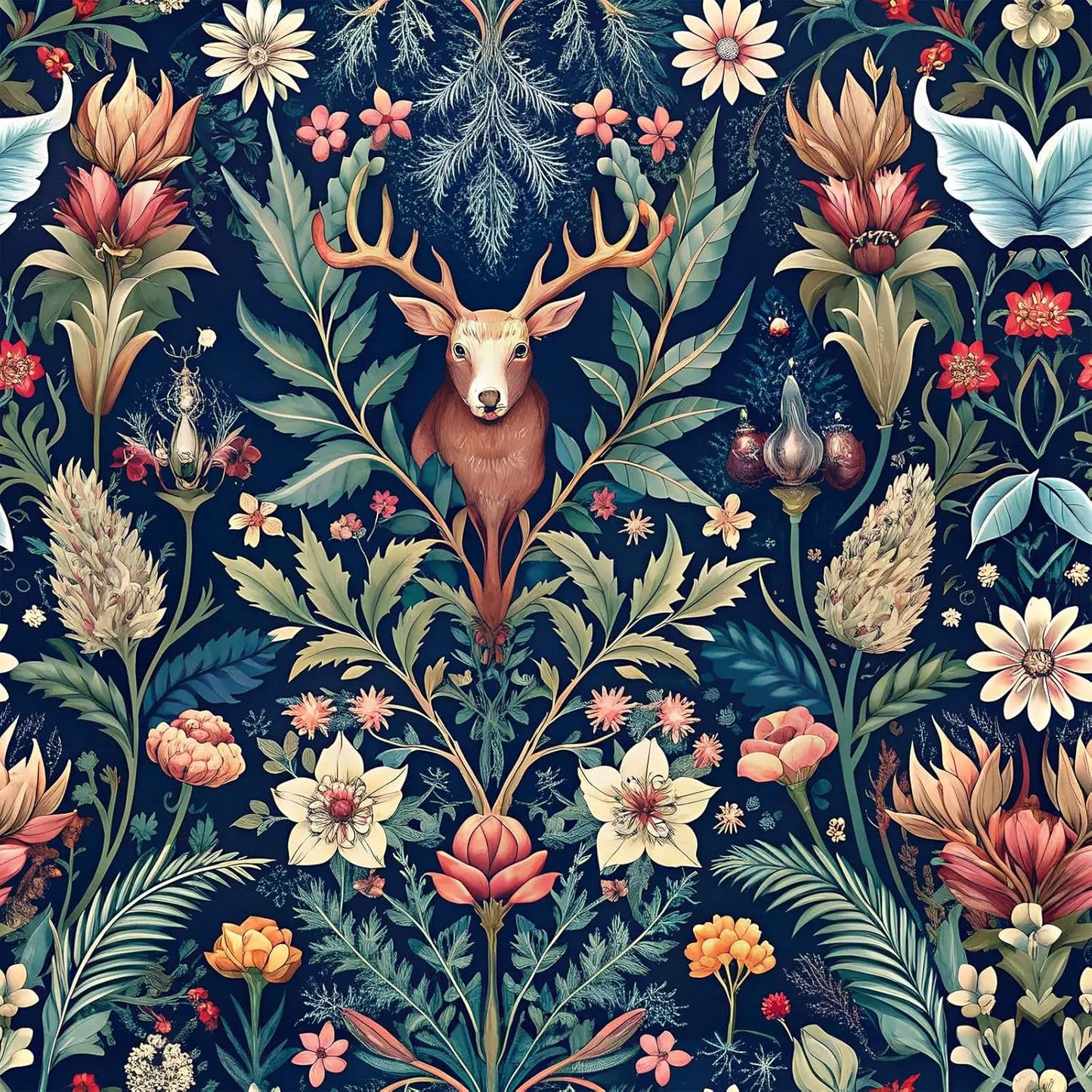Deer & Forest Leaf Peel & Stick Wallpaper – Removable Nature-Inspired Wall Décor