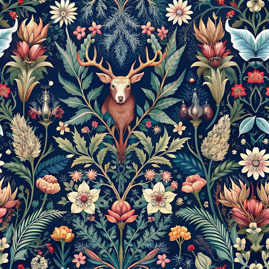 Deer & Forest Leaf Peel & Stick Wallpaper – Removable Nature-Inspired Wall Décor