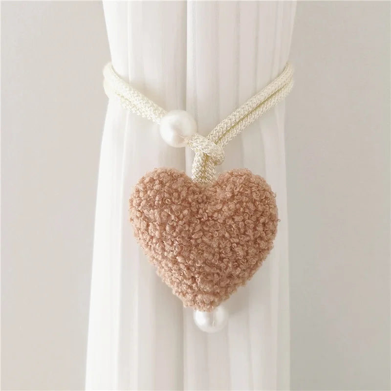 Plush Heart Curtain Tieback with Beads – Cute Kids Room Curtain Holder