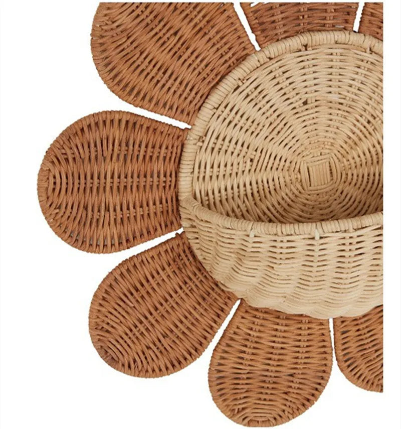 Nordic Rattan Sunflower Wall Basket – Handmade Boho Storage & Wall Décor