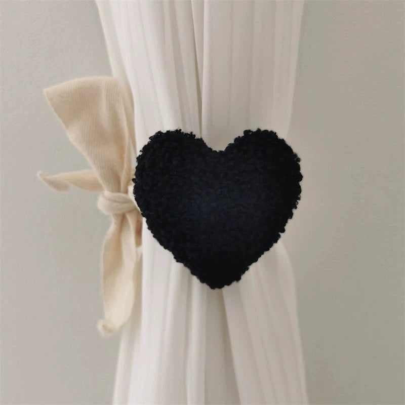 Plush Heart Curtain Tieback – Cute Elastic Curtain Holder for Kids Room Décor