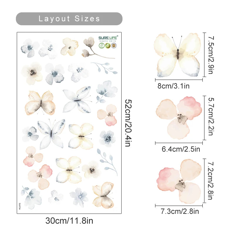Boho Watercolor Leaves & Flowers Wall Decals for Nursery & Kids Room