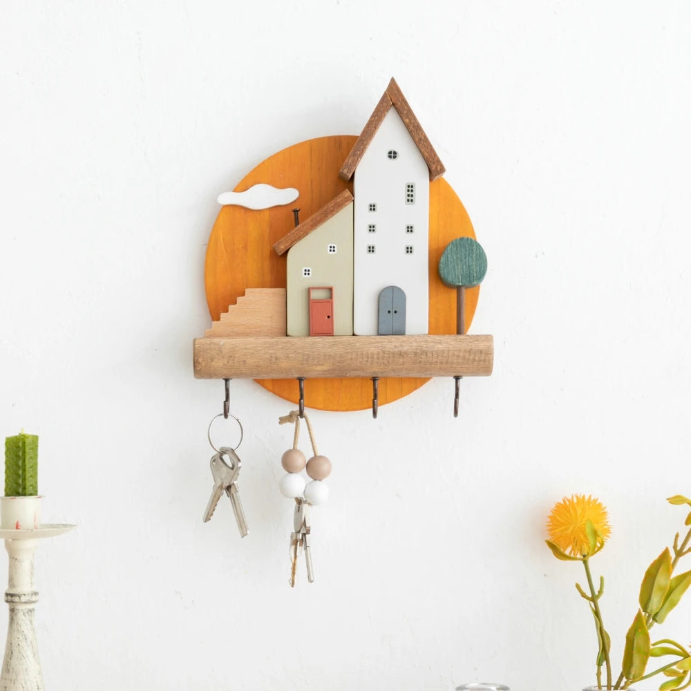 Decorative Wooden Key Hook Shelf – Wall Organizer & Storage Rack