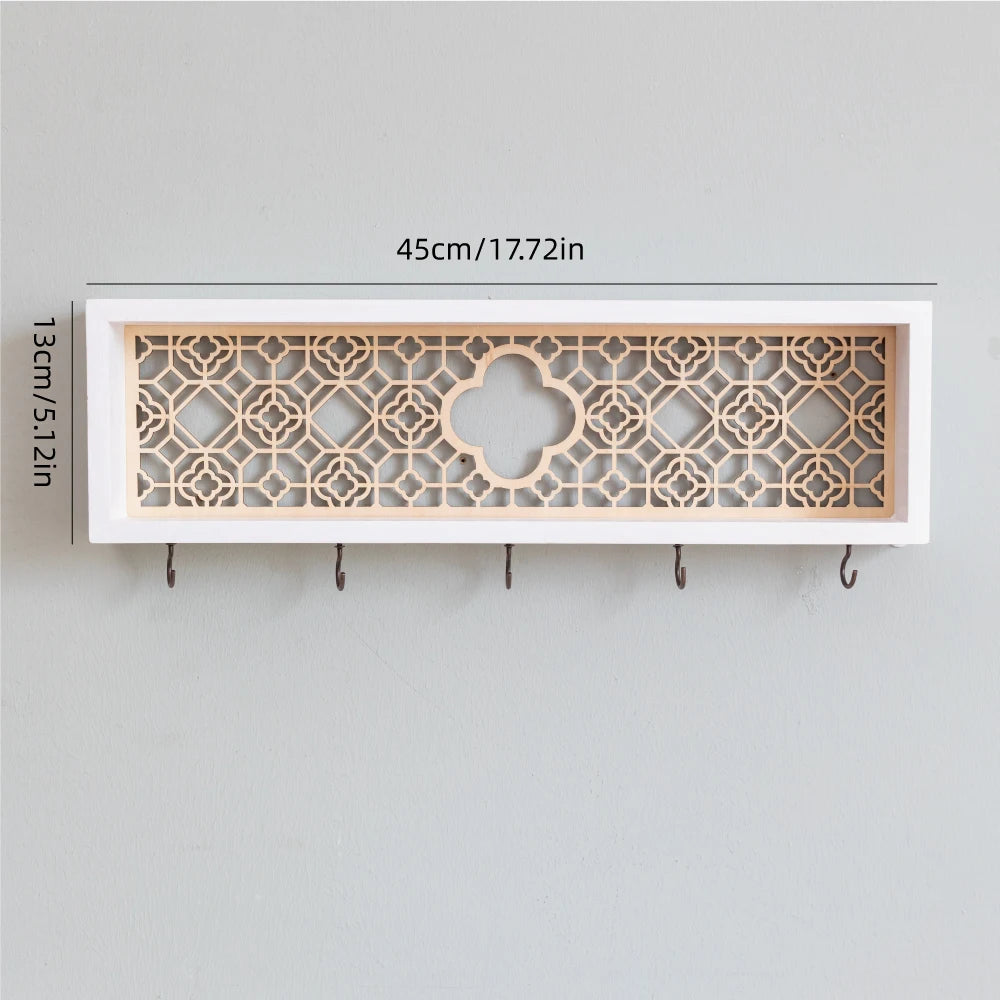 Decorative Wooden Key Hook Shelf – Wall Organizer & Storage Rack