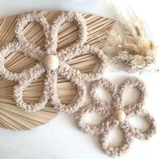 Bohemian Macrame Daisy Wall Decor Set – Handmade Nursery & Kids Room Hanging