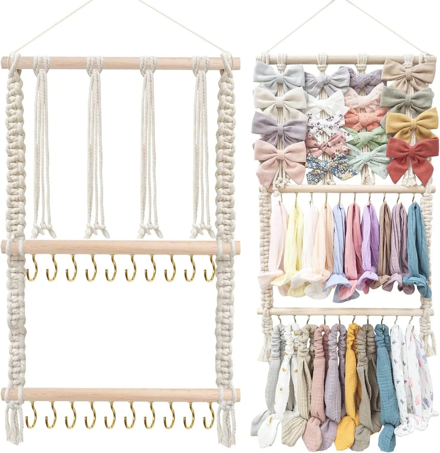 Baby Hair Bow & Headband Organizer – Wall Hanging Storage with Hooks