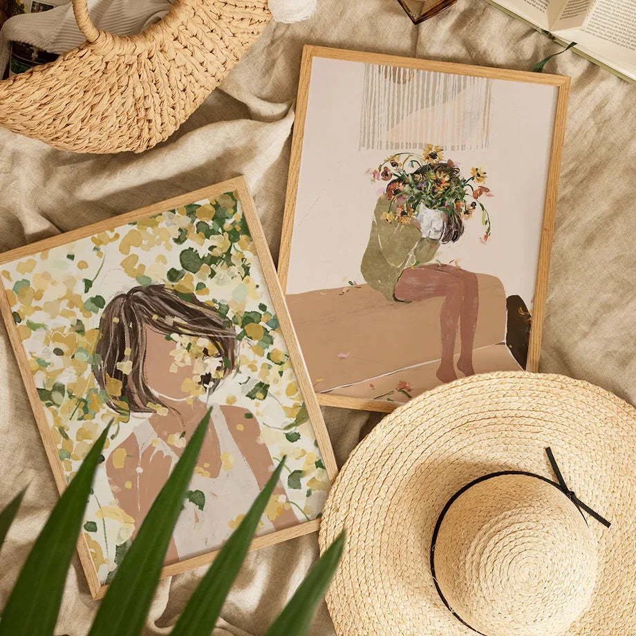 Abstract Girl Flowers Canvas Wall decore – Nordic Living Room Decor