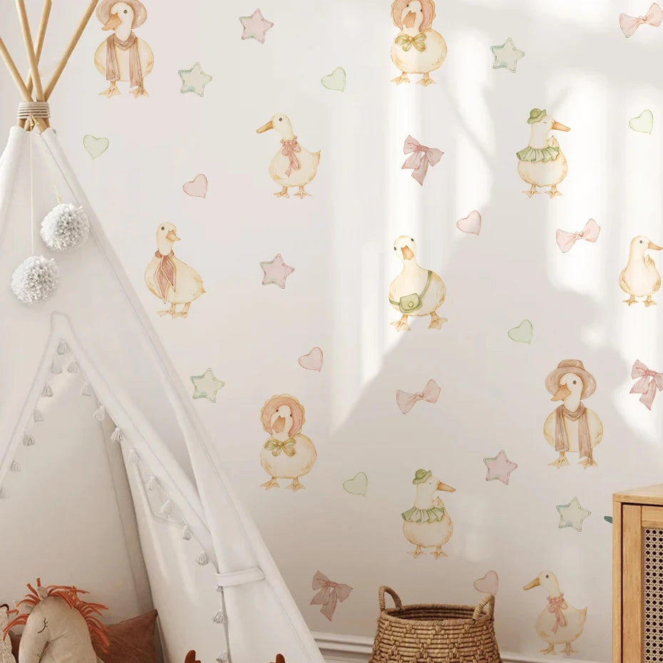 Watercolor Duck & Stars Wall Decals for Nursery