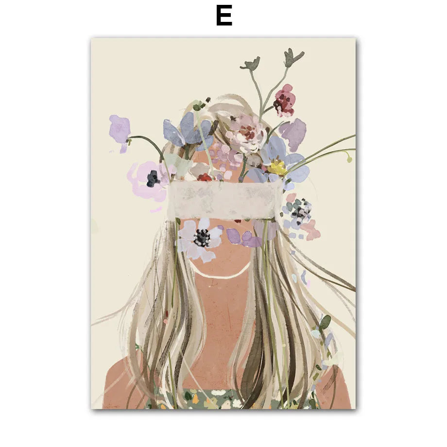 Abstract Girl Flowers Canvas Wall decore – Nordic Living Room Decor