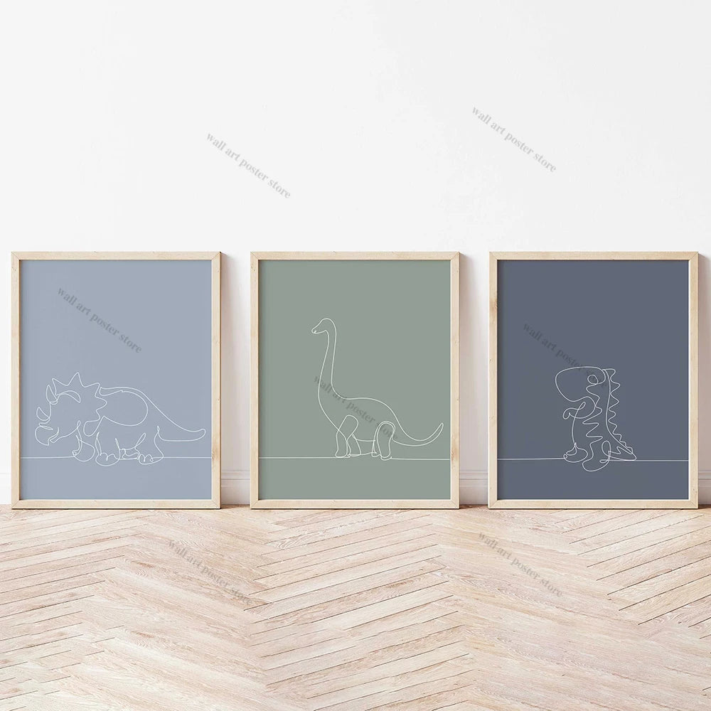 Dinosaur Line Art Prints – Minimalist Jurassic Nursery Wall Art Set