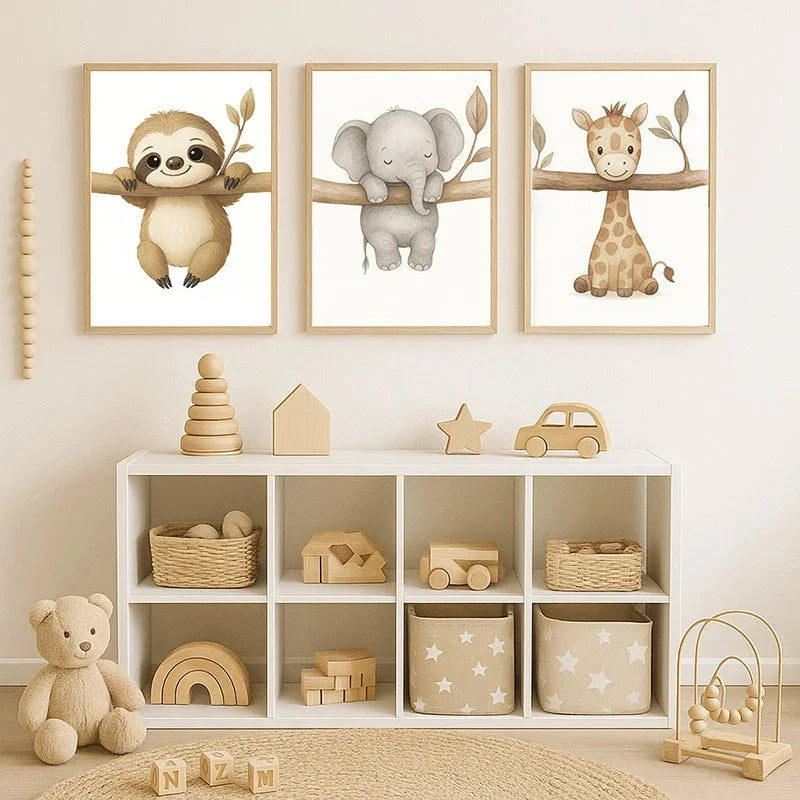 Cute Elephant & Giraffe Nursery Wall Art – Animal Posters for Kids Room