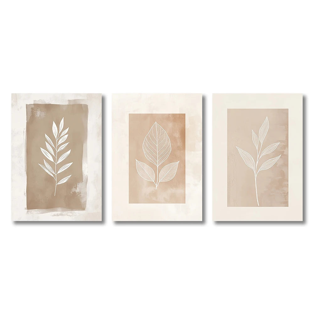 3-Piece Neutral Boho Fern Wall Art – Minimalist Abstract Botanical Posters
