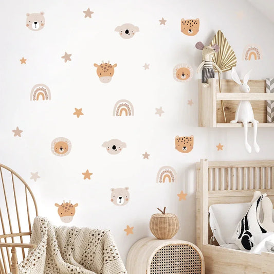 “Boho Rainbow Bear Wall Decal – Cute Kids Room Decor”