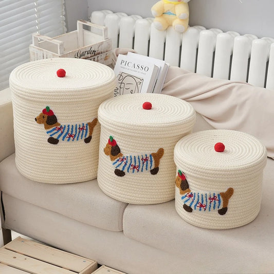Cute Puppy Cotton Rope Storage Basket – Large Dustproof Organizer