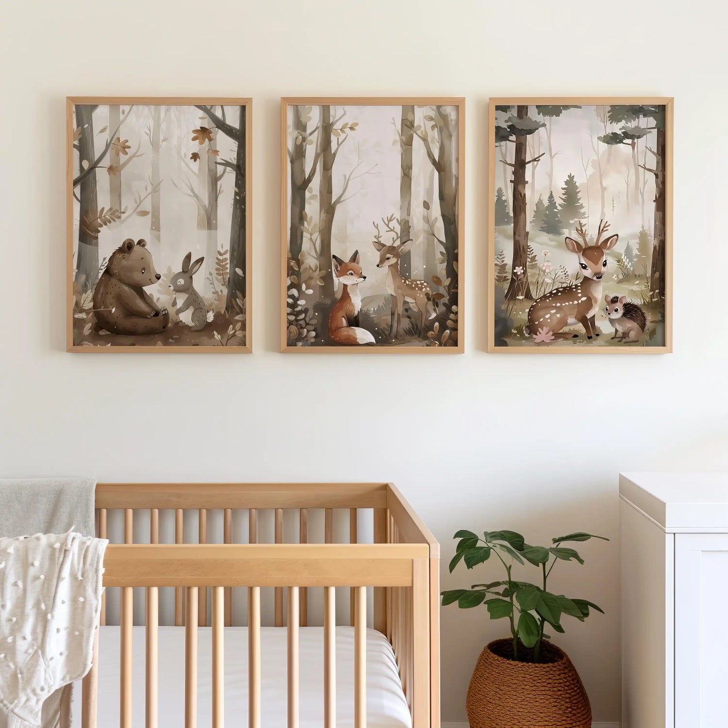 Woodland Animals Nursery Wall Art Set of 3 – Neutral Safari Prints for Kids Room