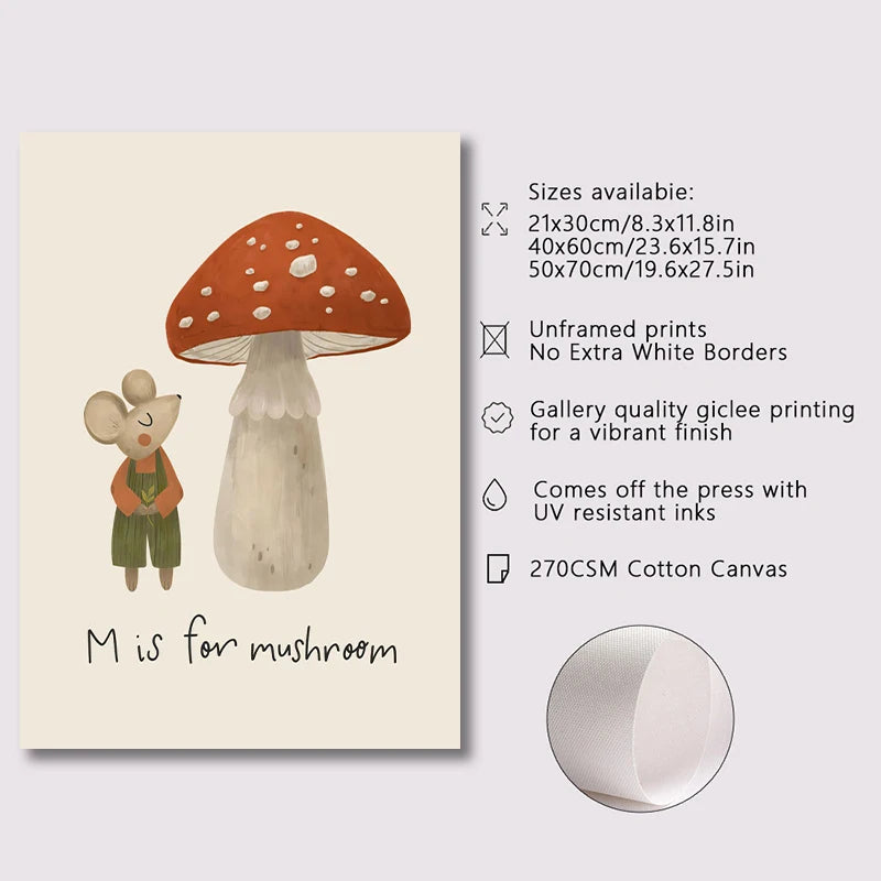Boho Animal Nursery Wall Art – Rabbit, Mouse & Goose Canvas Posters