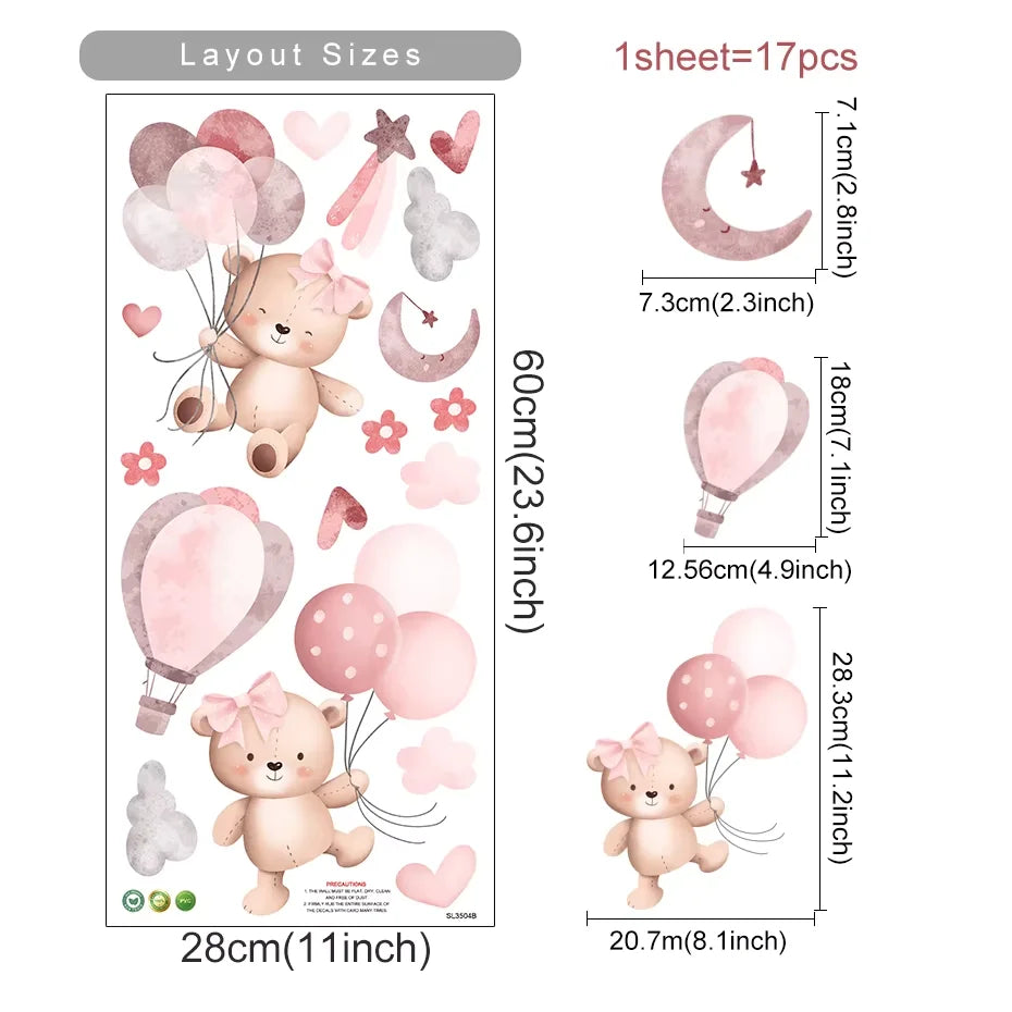 Watercolor Bear & Rabbit Balloon Wall Decals