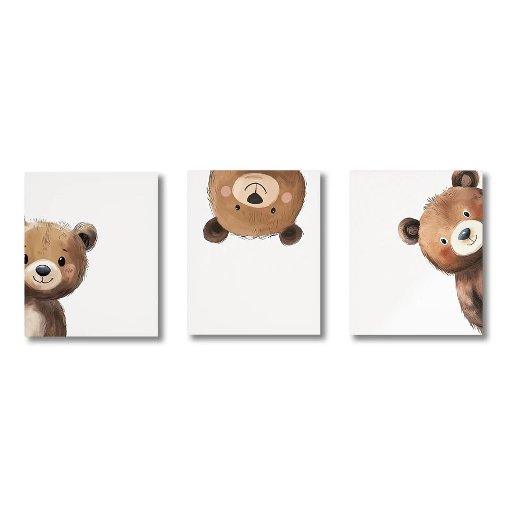 3-Piece Peeking Bear Nursery Wall Art Set – Woodland Animal Prints