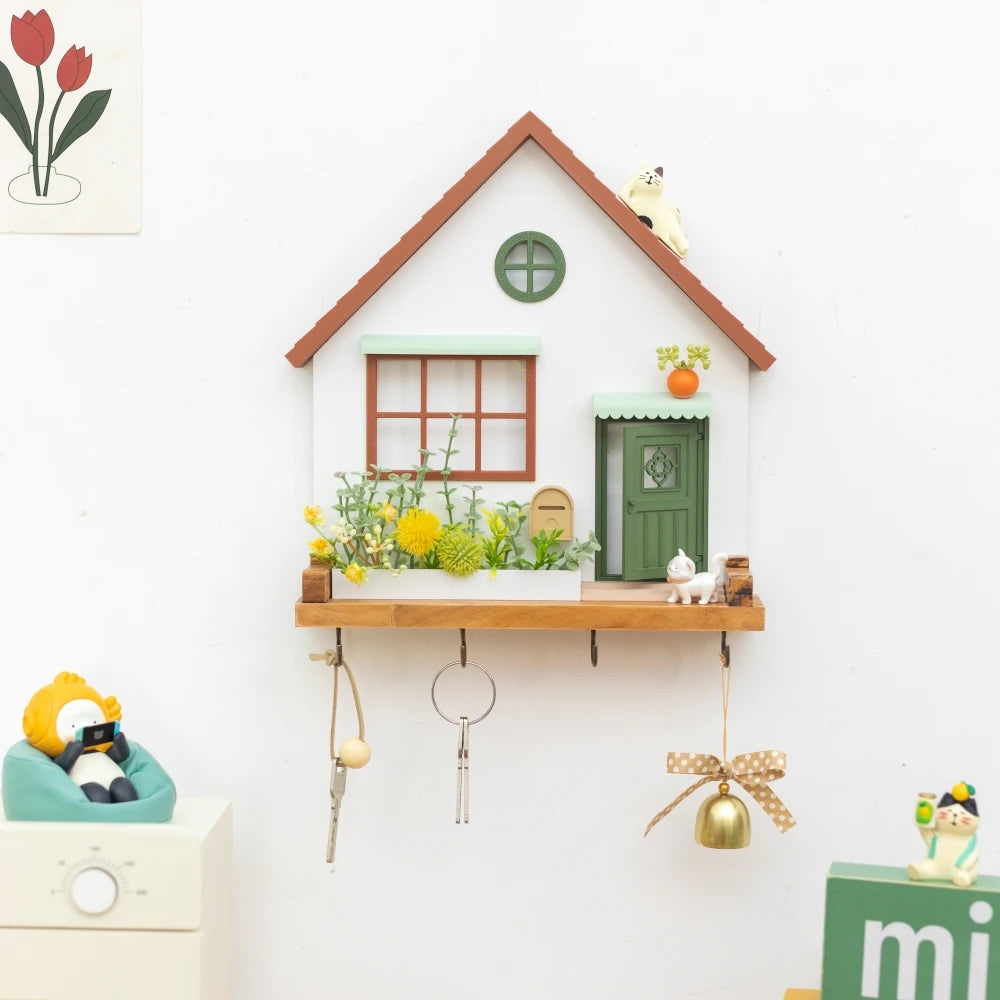 Decorative Wooden Key Hook Shelf – Wall Organizer & Storage Rack