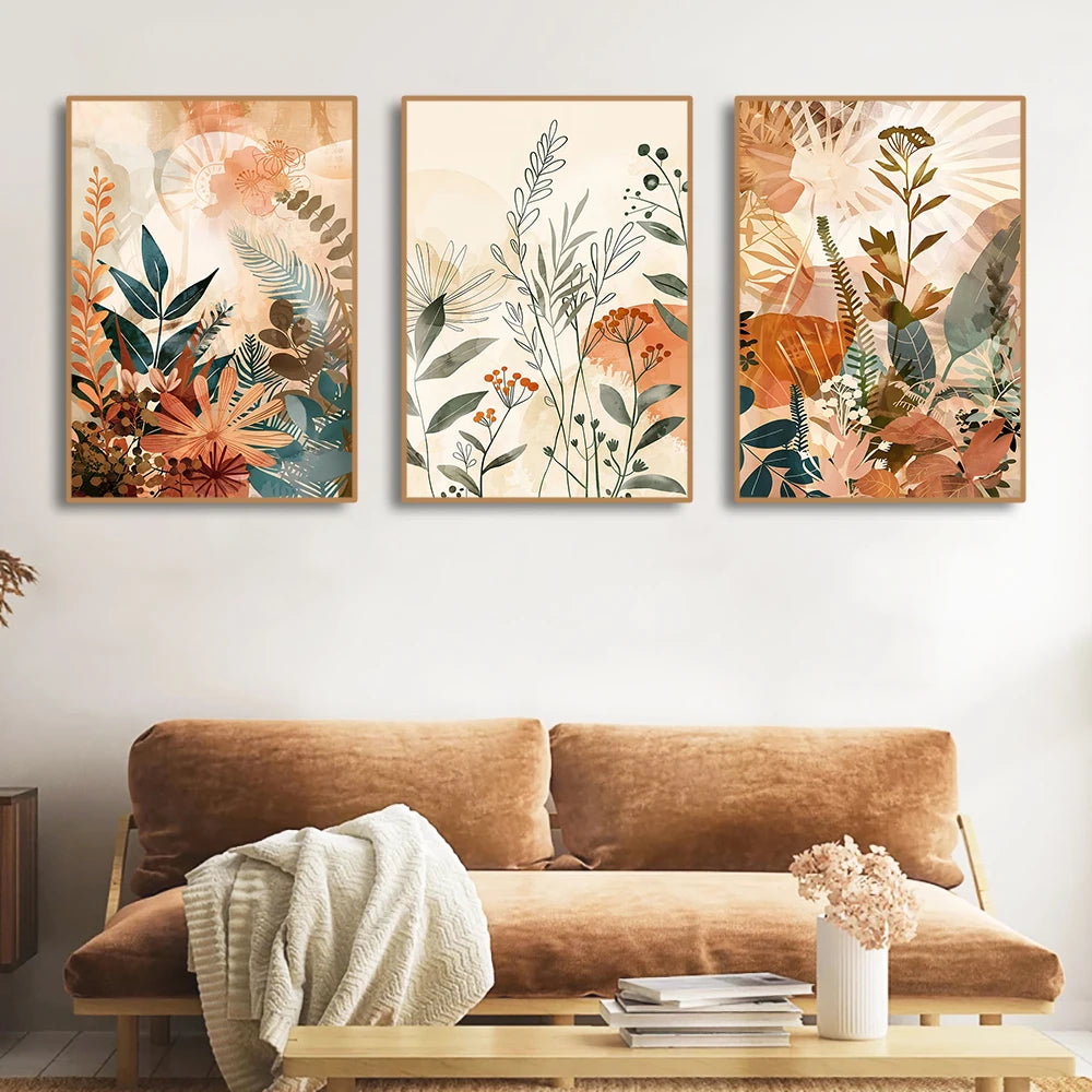 3-Piece Floral Abstract Canvas Wall Art Set – Modern Botanical Prints
