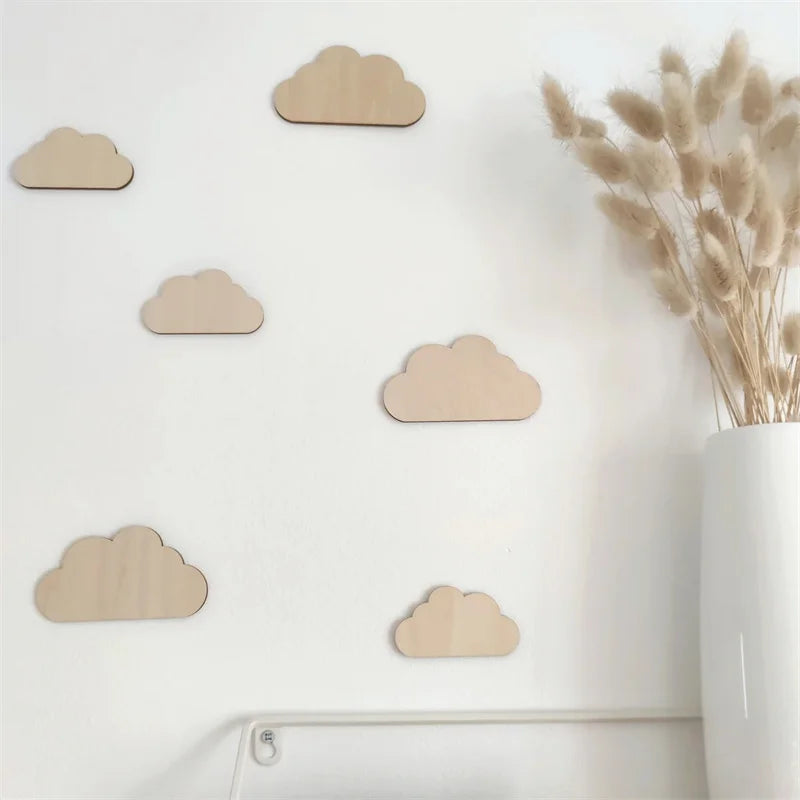 Nordic Wooden Rainbow & Cloud Wall Stickers – 3D Nursery Décor Set