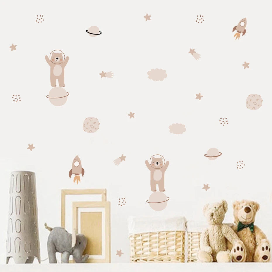 Boho Watercolor Planet Wall Decals for Kids Room