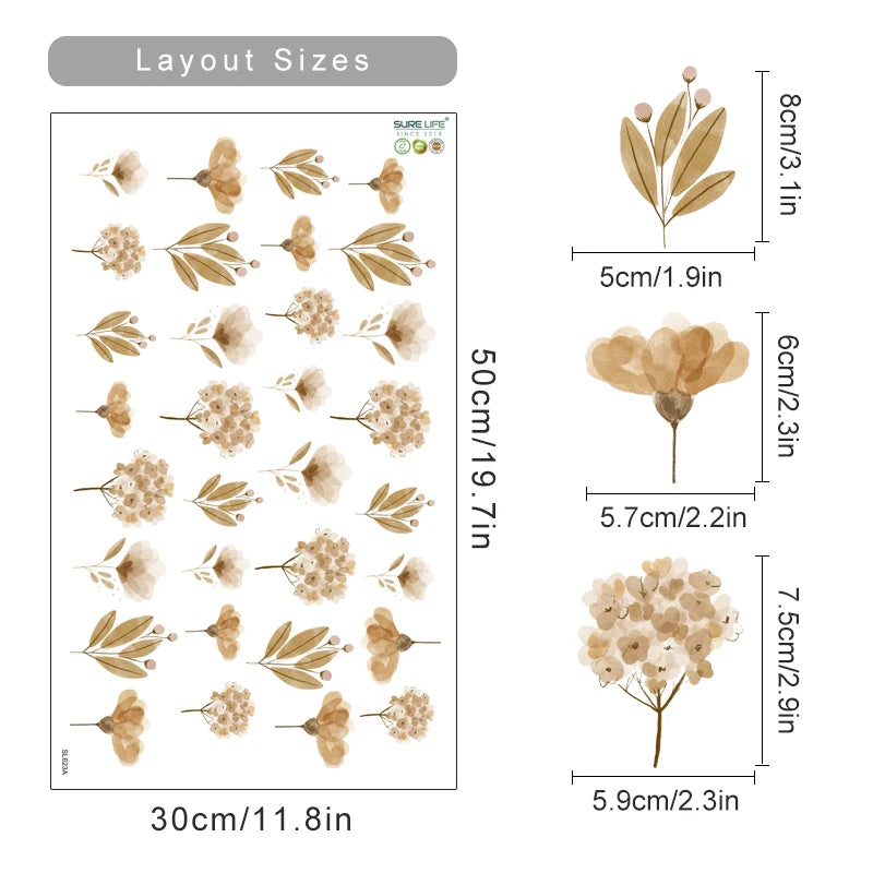 Boho Watercolor Leaves & Flowers Wall Decals for Nursery & Kids Room