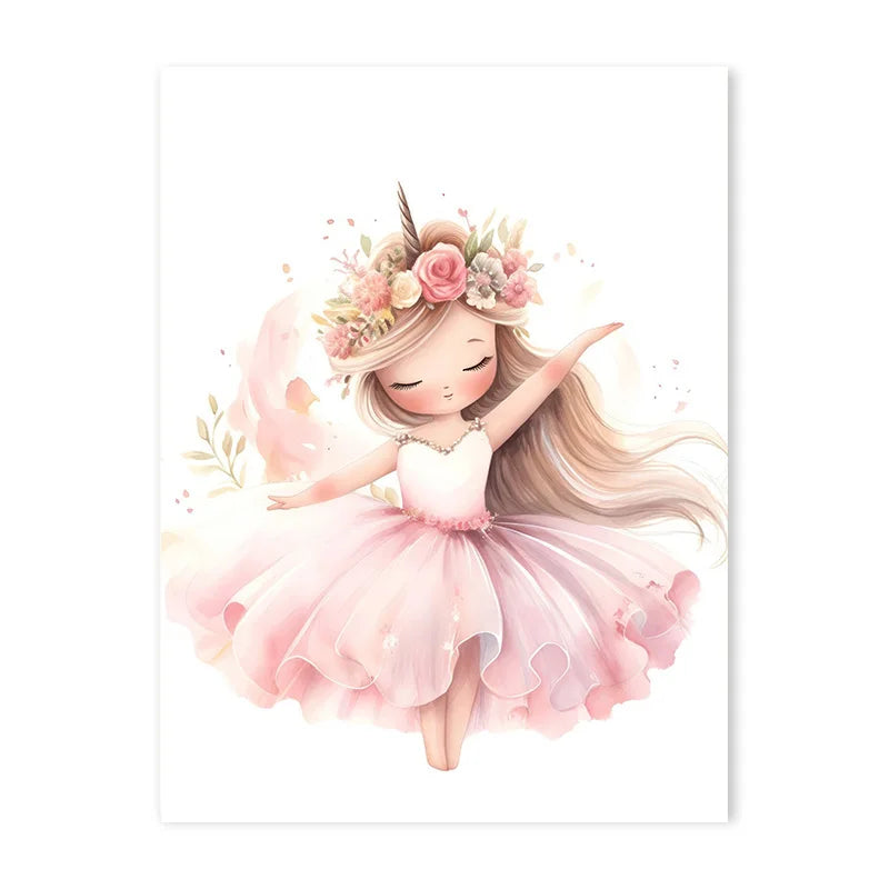 Pink Ballerina Unicorn Wall Art – Girls Nursery Canvas Print
