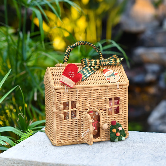 DIY House-Shaped Wicker Basket with Lid – Decorative Rattan Storage Basket