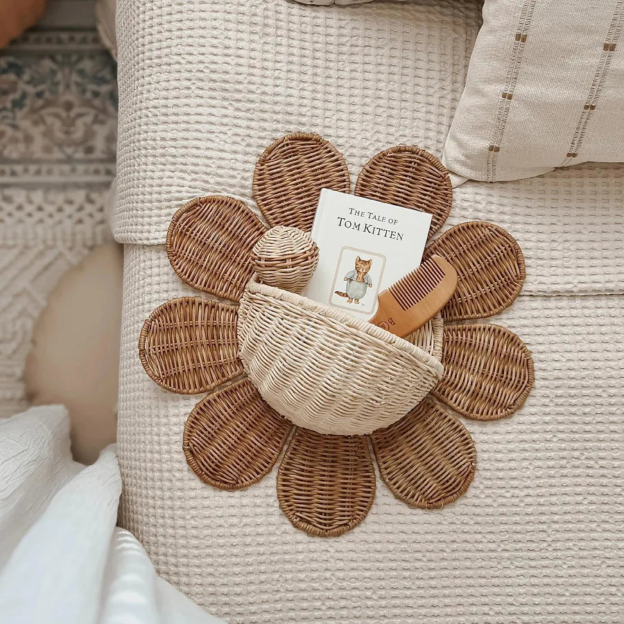 Nordic Rattan Sunflower Wall Basket – Handmade Boho Storage & Wall Décor
