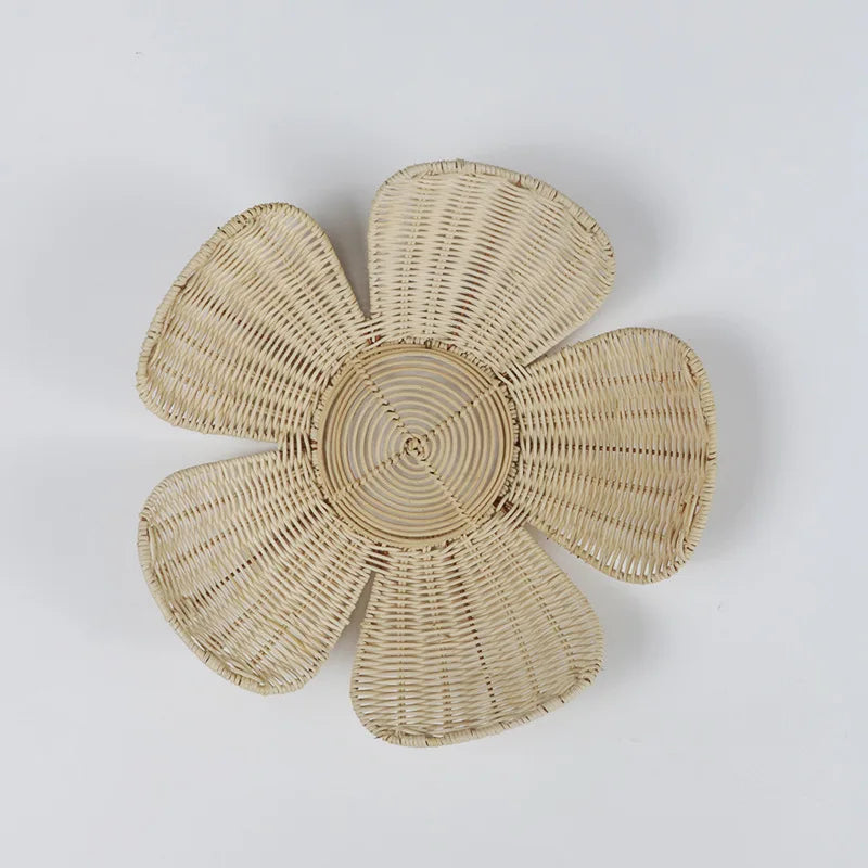 Nordic Rattan Daisy Wall Décor – Handmade Boho Woven Flower Ornament
