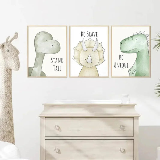 3-Piece Dinosaur Wall Art Set – T-Rex Canvas Posters for Kids Room Décor