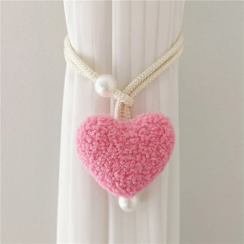 Plush Heart Curtain Tieback with Beads – Cute Kids Room Curtain Holder