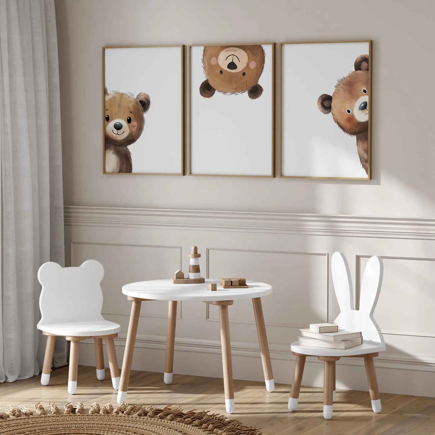 3-Piece Peeking Bear Nursery Wall Art Set – Woodland Animal Prints
