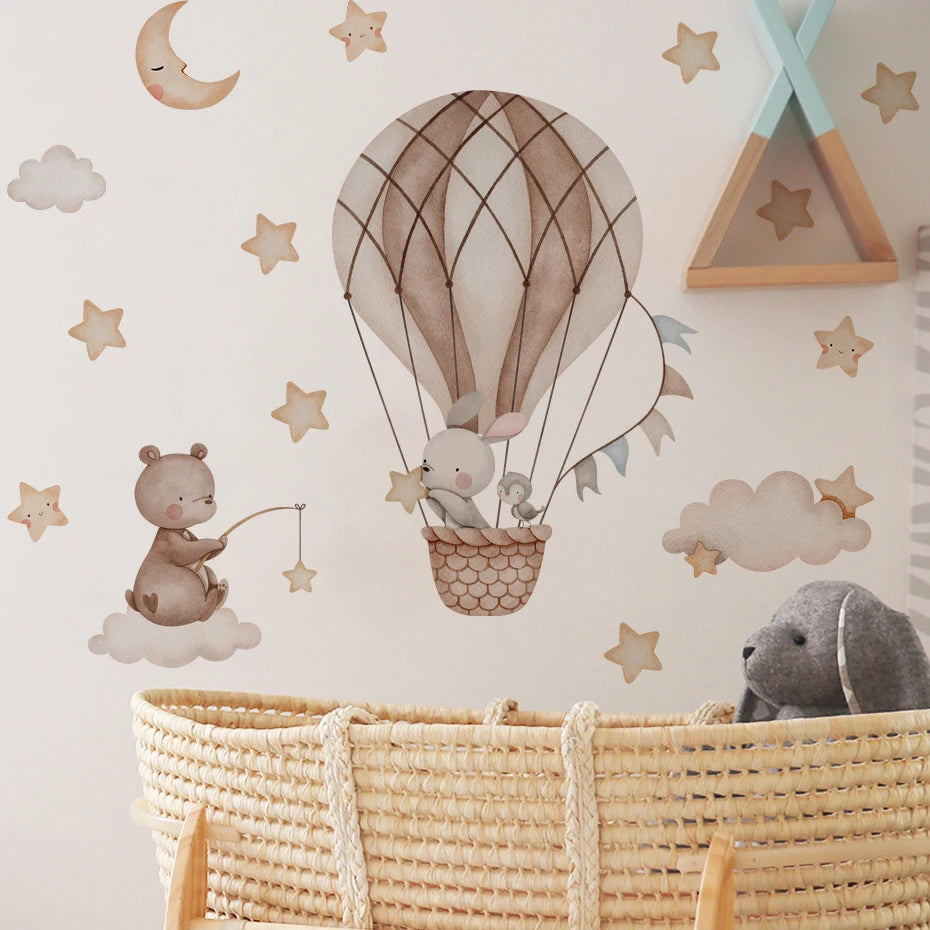 Cartoon Hot Air Balloon Animal Wall Stickers