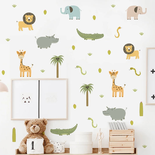 Watercolor Safari Animal Wall Decals for Kids Room