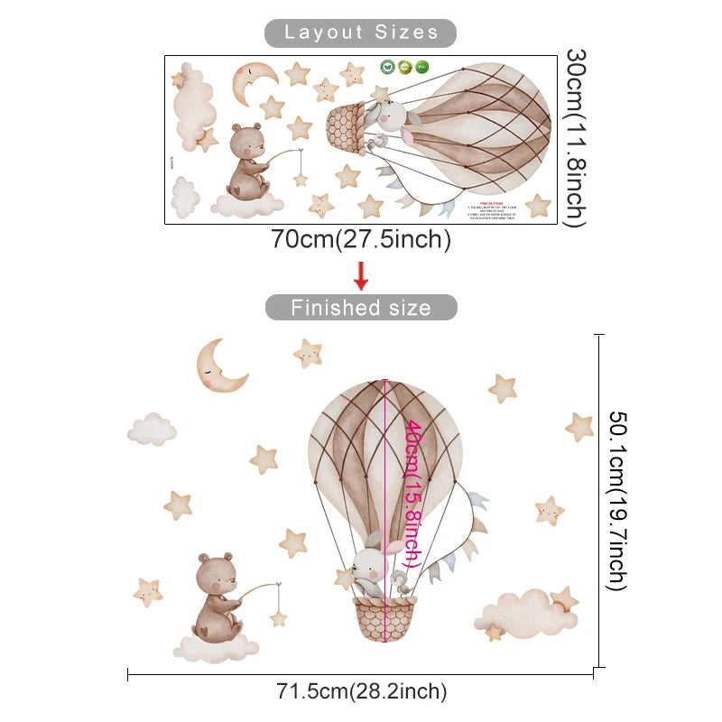 Cartoon Hot Air Balloon Animal Wall Stickers