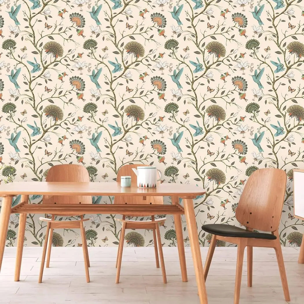 Bird & Floral Peel-and-Stick Wallpaper – Removable Decorative Contact Paper