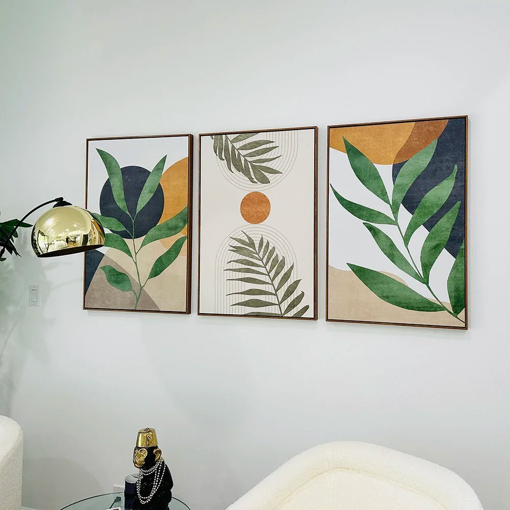 3-Piece Tropical Leaves Canvas Wall Art – Modern Boho Abstract Prints