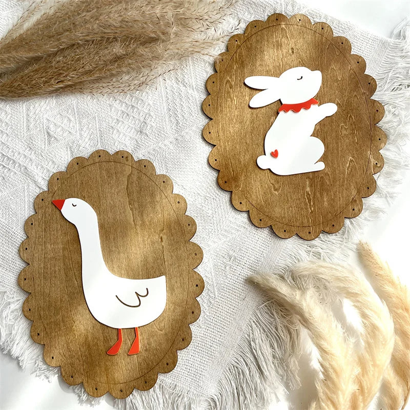 Nordic Wooden Goose & Rabbit Wall Décor – Handmade Nursery Wall Art