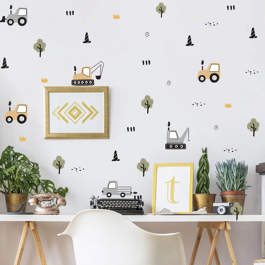 Watercolor Construction Vehicle Wall Decals for Boys Room