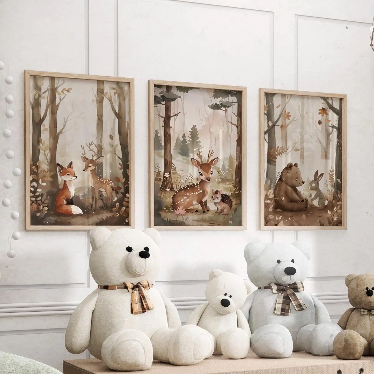 Woodland Animals Nursery Wall Art Set of 3 – Neutral Safari Prints for Kids Room